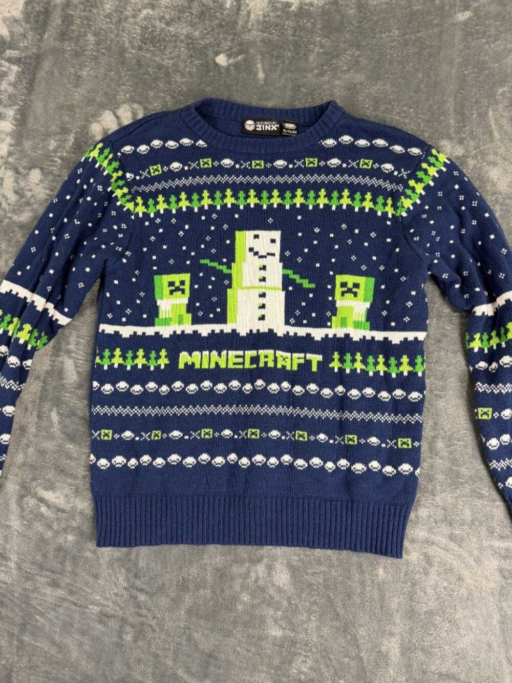 Minecraft Creeper Holiday Sweater By Jinx BOYS XL Blue Green Snowman